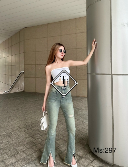 Jean Nữ Ống Loe Rách Chữ V JN0002